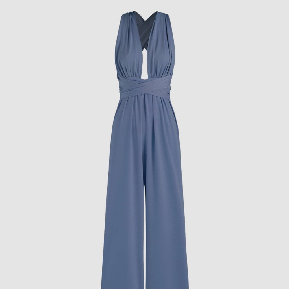 Cross Tie Back Halter Wrap Pantsuit